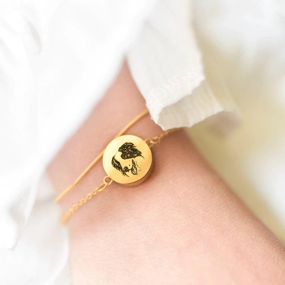 Showcasing custom gold coloured bracelets that can hold pet hairs