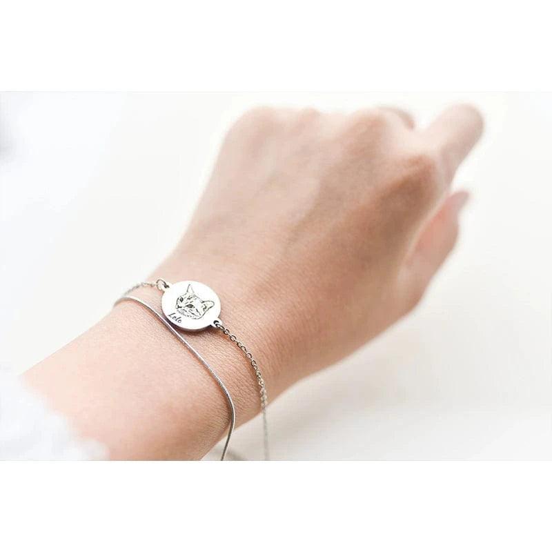 Silver Bracelet Engraved Custom Pet Cat