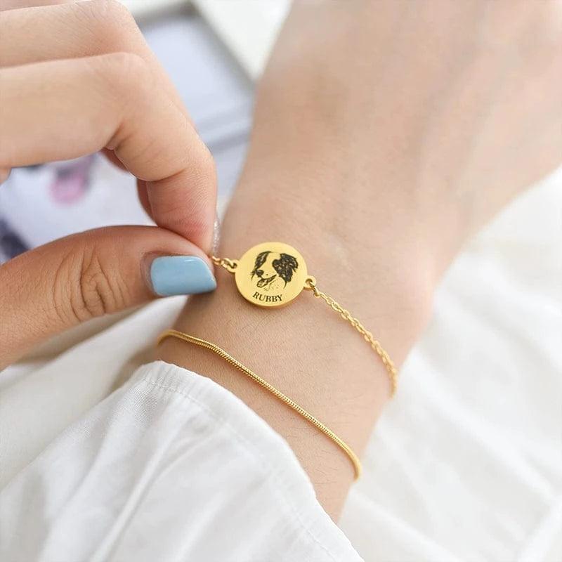 Bespoke gold-encrusted border collie tiara bracelet