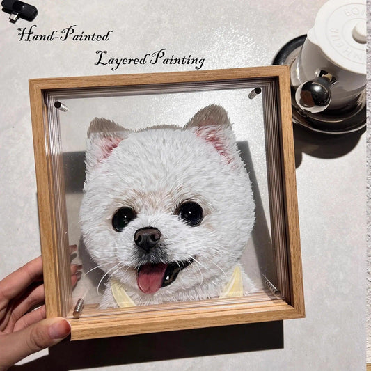 White Pomeranian hand-painted on acrylic
