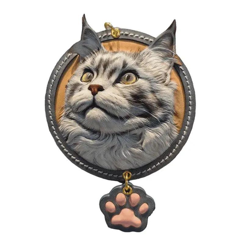 Multi-layered round custom leather engraved cat
