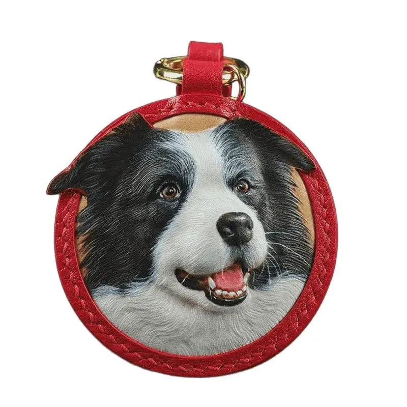 Red Multi-Layered Round Custom Leather Engraved Border Collie Gold Jewellery Accessory