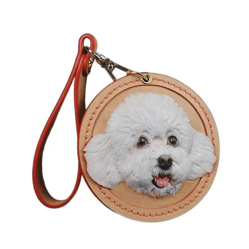 Three-dimensional round leather sculpture custom pet face charm