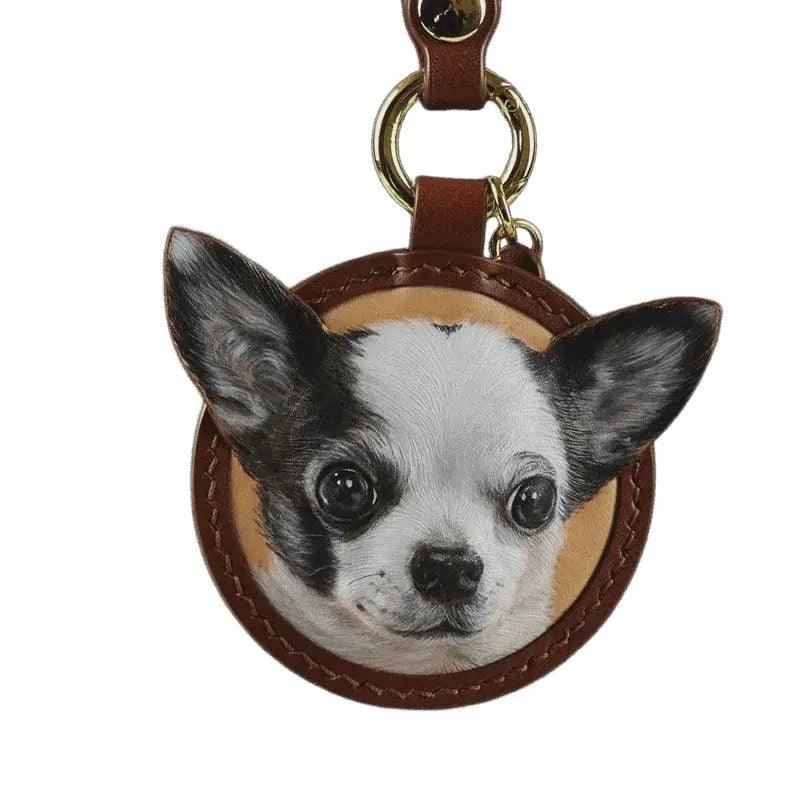 Brown 3D round leather sculpture custom pet face charm dog. Cats, Animals