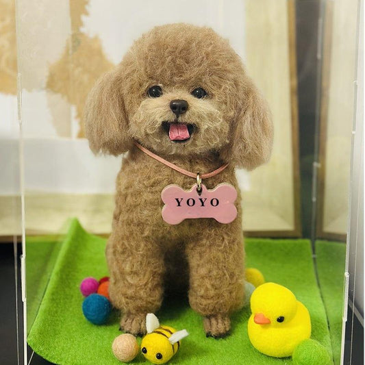 Brown felted wool pet animal in a box