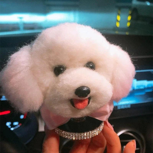 Car bobble head wool felt gift ornament cat dog white