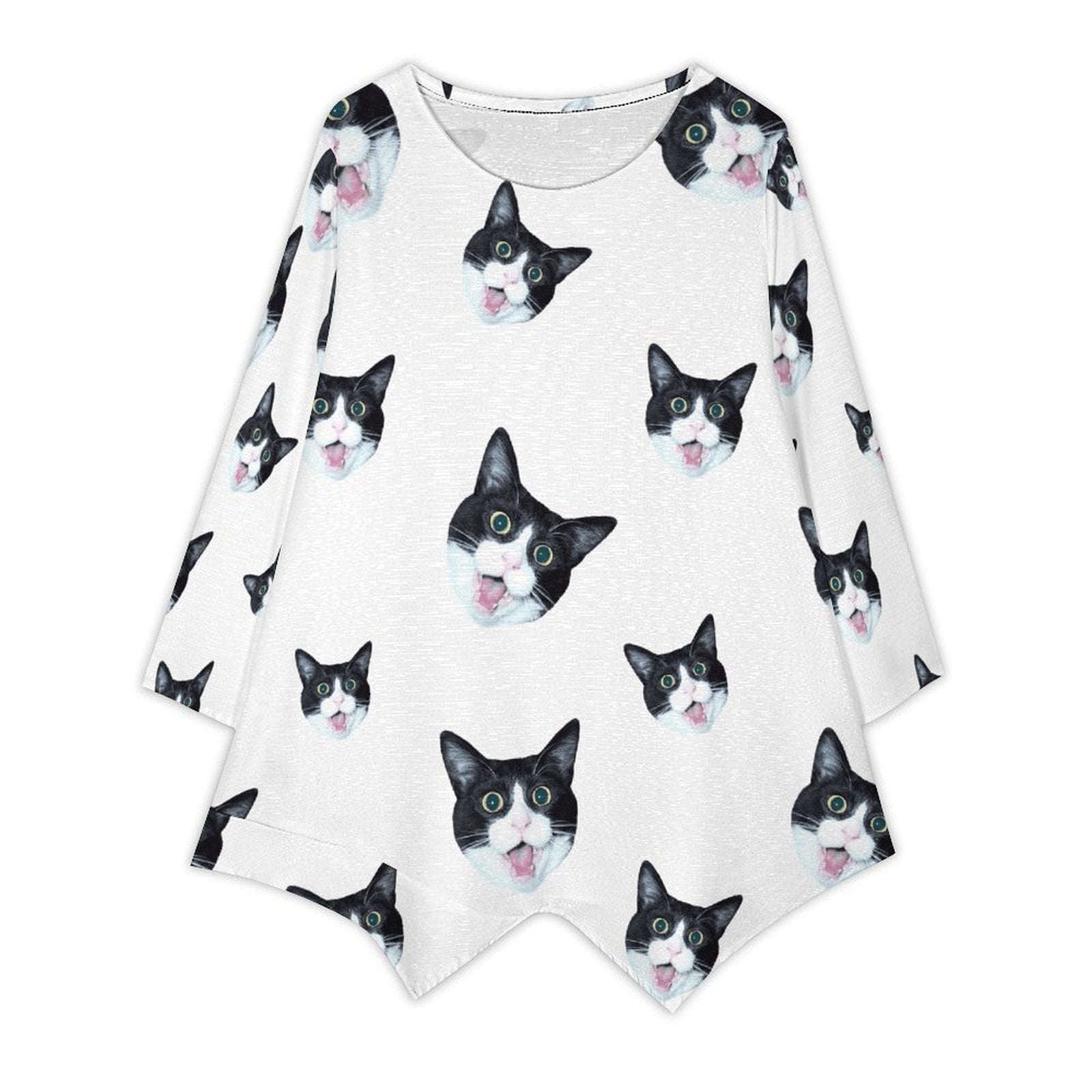 Customised Women's Pet Cat Face Loose Top
