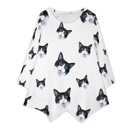 Customised Women's Pet Cat Face Loose Top