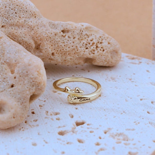 Personalized Cat Name Ring – Custom Pet Paw Jewelry Gift