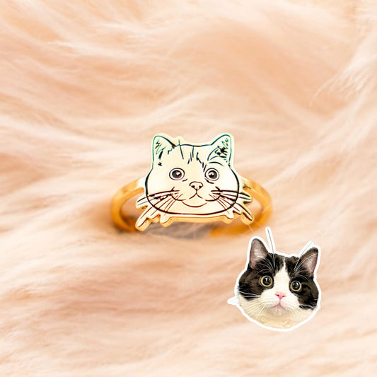 Custom Pet Portrait Ring – Personalized Dog or Cat Memorial Jewelry Gift for Her