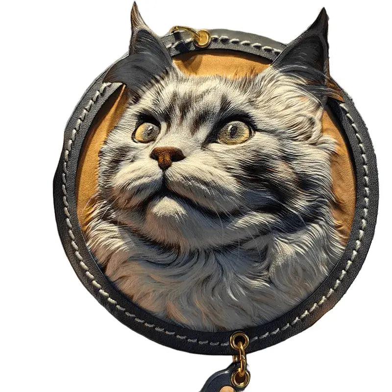Grey Large Round Leather Sculpture Commemorative Custom Pet Face Charm Dog Contrasting Cat, Animal
