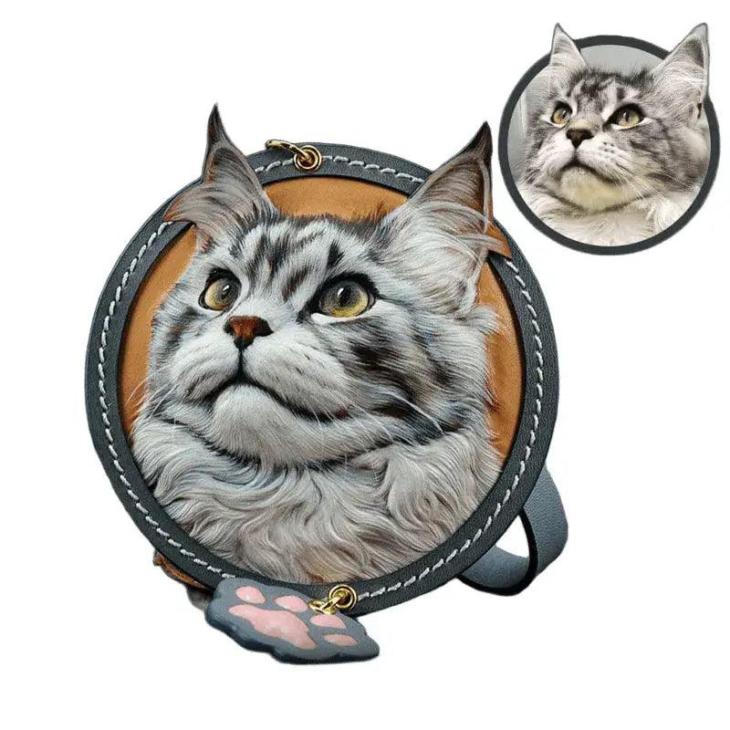 Grey Large Round Leather Sculpture Commemorative Custom Pet Face Charm Dog Contrasting Cat, Animal
